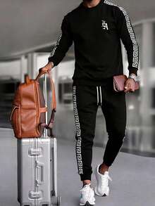 Men's Autumn Minimalist Fashion Running Fitness Long Pants Set Outdoor Casual Sports Long Sleeve Set - Black - View 1