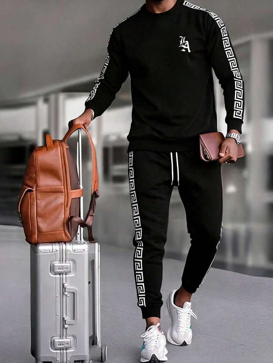 Men's Autumn Minimalist Fashion Running Fitness Long Pants Set Outdoor Casual Sports Long Sleeve Set - Black - View 1