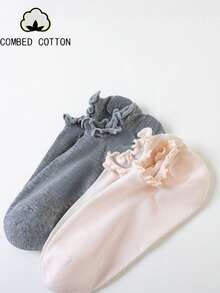5/6 Pairs Women's Ruffle Edge Cotton Socks, Invisible Socks, Ankle Socks, White Socks, Grey Socks, Black Socks, Women's Socks, Cute Socks, Girls' Socks, Suitable For Autumn/Winter/Spring/Summer, Breathable Mesh Detail, Moisture-Wicking, Soft And Smooth, Suitable For Vacation, Sports, Casual, Business And Daily Wear, Random Color Combination - Multicolor - View 5