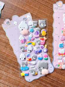 Pegatinas de PVC con relieve 3D con patrón de melocotón lindo, estilo retro Y2K, diseño creativo de oso & conejo para alivio del estrés, pegatinas DIY - Multicolor - Ver 10