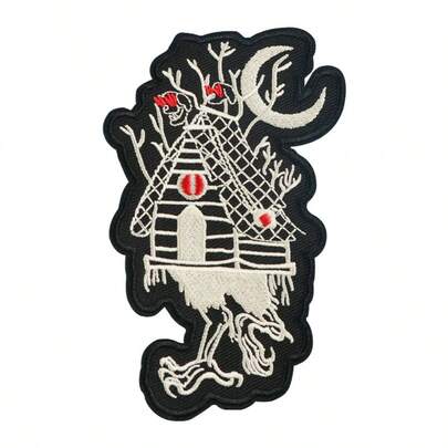 RHUAGYP 1pc Halloween Embroidered Patch, Quirky Bird Leg Cottage Iron-On/Sew-On Fabric Applique, Gothic Moon Cottage Badge, Suitable For Jacket, Backpack, Hat DIY Decoration