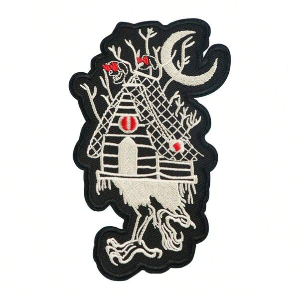 RHUAGYP 1 pieza Parche bordado de Halloween, Aplicación de tela con pata de pájaro caprichosa para planchar/coser, Insignia de cabaña gótica con luna, Adecuado para chaqueta, mochila, sombrero, decoración DIY