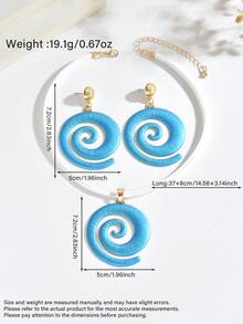 1套3件波西米亞風海灘海洋系列夏季時尚百搭藍色貝殼耳環與項鍊套組，適合女性日常配戴與度假 - 藍色 - 查看 6