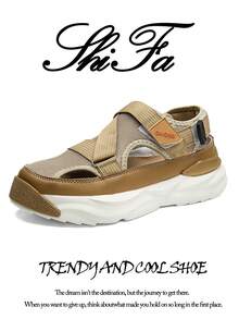 Men's Summer Sandals, Sports Outdoor Sandals, Fashion Sandals, Beach & Garden Flat Sandals, Beige & Black Sandals, Men's Outdoor Slippers, Casual Soft-Sole Comfortable Outdoor Sandals, MD Non-Slip Slippers, Suitable For Daily Casual Outdoor, Size 39-45, Holiday Gift (Handpainted Soles, Asymmetrical Patterns) - Khaki - View 1