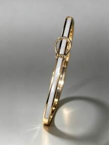 Bộ 1/2 chiếc vòng tay và nhẫn hình cỏ bốn lá mạ vàng 18K bằng thép không gỉ, đính đá quý, phụ kiện trang sức cưới cao cấp. - Vàng - Xem 4