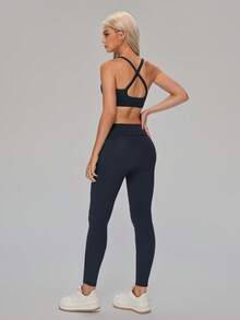 MASKERT Women's Vest And Pants Two Pieces Set Sports Shaping Yoga Pilates Set Gym Running Outdoor Hiking And Mountaineering Set - Iron Gray - View 3