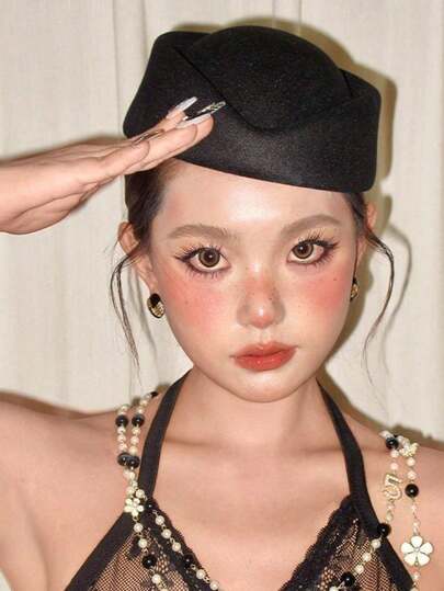 1件女款仿羊毛迷你貝雷帽：優雅復古風，適用於婚禮、新娘儀式、教堂茶會、雞尾酒會，圓頂帽冬季配飾
