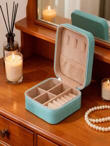 1 pieza Caja de joyas portátil de cuero PU minimalista blanca para mujeres, adecuada para anillos y collares - 1 pieza - Ver 6