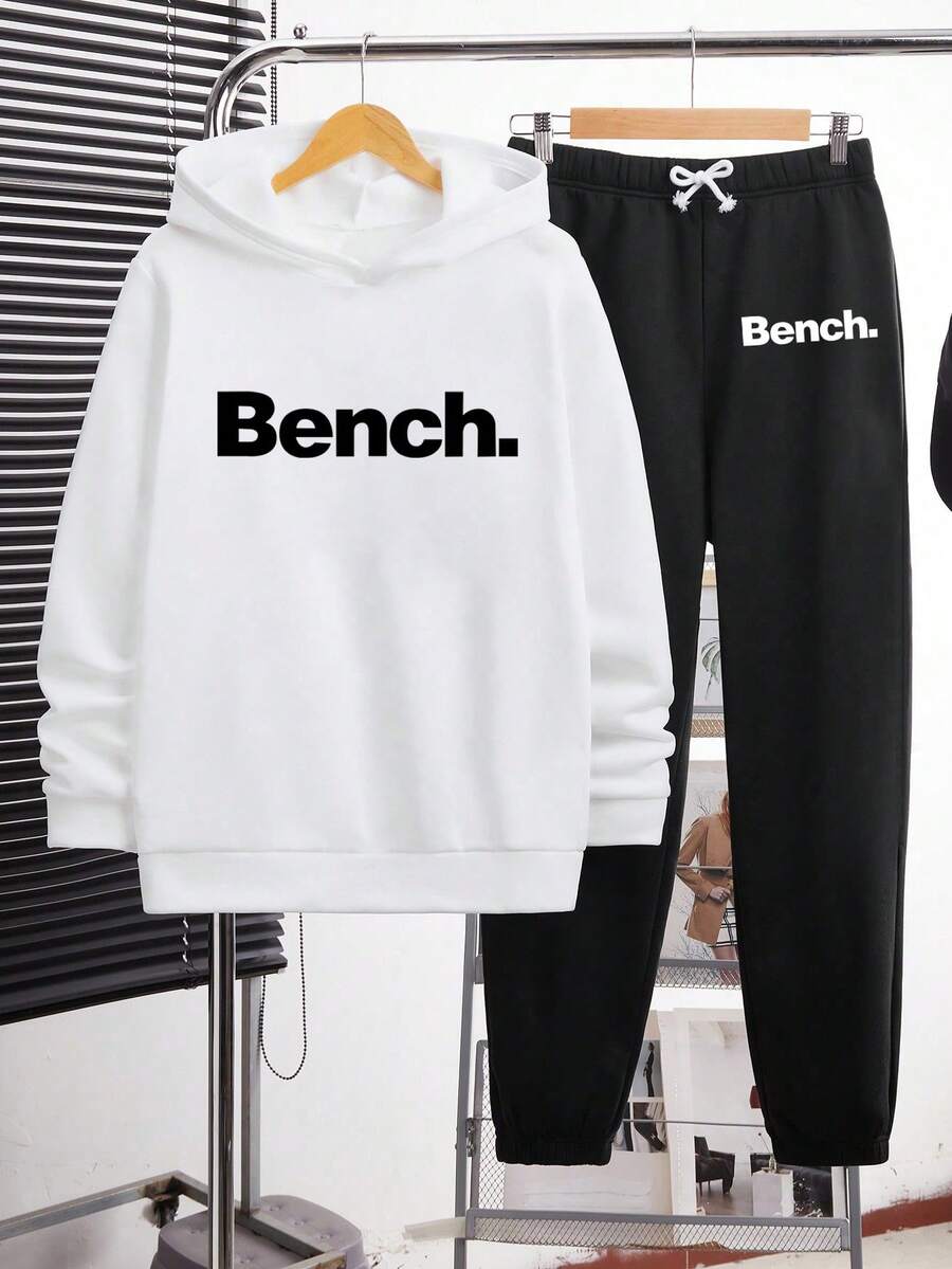 Hoodie dan Celana Olahraga Hangat dengan Motif Huruf untuk Remaja Laki-Laki - Hitam - View 1