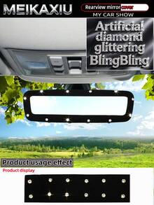 MEIKAXIU Sparkly Fabric With Artificial Rhinestones Blingbling Elastic Car Rearview Mirror Cover, Car Interior Rearview Mirror Sleeve Decorative Accessory For Women - Faux Diamond Style - View 8