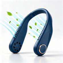 Ventilador manos libres colgante para el cuello, batería de larga duración recargable por USB, diseño compacto portátil disponible en azul, blanco y rosa, accesorio indispensable en verano para gym, hogar, escuela y salidas al exterior - Azul - Ver 13