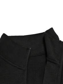 Setelan Olahraga Wanita Kasual Dua Potong dengan Resleting Penuh, Desain Blok Warna Merah, Jaket Lengan Panjang dan Celana Tali Serut, Cocok untuk Musim Gugur/Musim Dingin yang Elegan - hitam merah - View 3