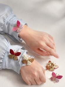 2/1pc Cute Woven Butterfly Button Covers - Sweet Colorful Fabric Cufflinks, Vintage Shirt Collar Clips & Brooch Jewelry Accessories For Women - Multicolor - View 1