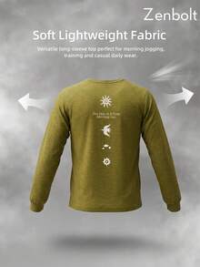 Zenbolt Men's Crew Neck Long Sleeve Top, Raglan Sleeve Cut, Chest Slogan Letter Print,Heather Soft Fabric, Slim Fit For Daily Casual Matching - Olive Green - View 2