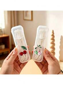 Alluring Cherry Pattern Portable Travel Storage Box - Toothpick, Floss And Daily Organization Storage Box, Compact And Convenient, Travel Storage Box, Mini Storage Box, Suitable For Carrying Small Items Container, Leak-Proof Travel Pill Storage Box, Portable Cotton Swab Box, Can Be Used As Holiday Gift - Multicolor - View 1