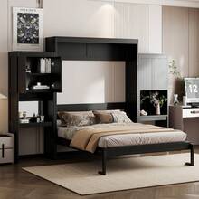 Queen Size Murphy Bed With Desk, Vanity And Cabinets, Espresso OLD SKU: N820S00057P - Espresso + Wood + Queen - View 3
