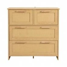 High-Quality Rattan Storage Unit With 4 Drawers And Solid Wood Handles - Suitable For The Bedroom, Living Room, Dining Room, Hallway - Dimensions: W 80 X H 80 X D 38 Cm - Natural Color - View 6