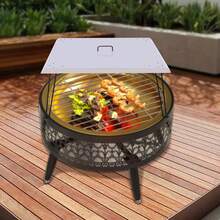 30*30" Stainless Steel Fire Pit Burner Cover With Foldable Legs, Heat Deflector Weatherproof Firepit Protector Lid With Handle For Outdoor Patio - Silver - View 10