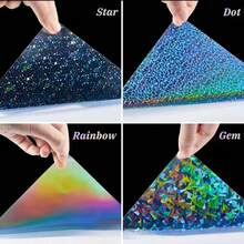 20/36 Sheets A4 Holographic Laminating Paper - Transparent Self-Adhesive Sticker Paper, Waterproof Transparent Sticker Overlay - Gem, Polka Dot, Rainbow, Starry Sky Patterns - Gem, Dot, Rainbow, AStr - View 2
