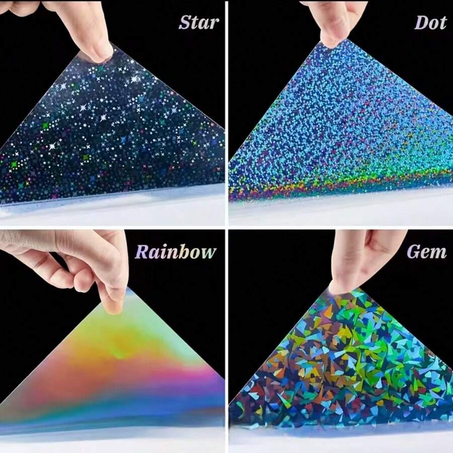 20/36 Sheets A4 Holographic Laminating Paper - Transparent Self-Adhesive Sticker Paper, Waterproof Transparent Sticker Overlay - Gem, Polka Dot, Rainbow, Starry Sky Patterns