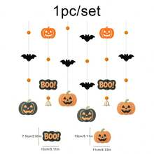 Halloween Party Backdrop Wall Decoration Hanging Ornaments, Holiday Gathering Pumpkin Bat Ghost Spider Witch Hanging Banners - Multicolor - View 3
