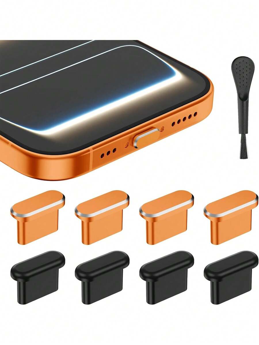 4 Aluminum Alloy + 4 Silicone 17 Pro/Pro Max USB-C Dust Plugs, 16 15 Series, Galaxy S25 And All USB-C Port Protectors (Cosmic Orange) - Multicolor - View 1