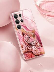 1PC Luxury Pink Marble Leopard Print Phone Case, Pink Gold Leopard Pattern Pink Metallic Paint Tempered Glass Phone Case, Glossy Metal Glass Back Cover, Luxury Shockproof Protective Case Suitable For Galaxy S25/S24/S23/S22/S21/S20/Note20/A04/A10/A12/A13/A14/A15/A20/A21s/A22/A23/A24/A25/A31/A32/A33/A34/A50/A51/A52/A53/A54/A70/A71/A72, Scratch-Resistant, Wear-Resistant, Excellent Hand Feel, Fashionable Anti-Drop, Cute , Girls Artistic Design - Multicolor - View 1