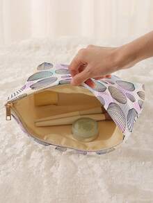 Bolsa de almacenamiento de cosméticos portátil con patrón de concha, impresión de doble cara, bolsa de maquillaje con cremallera para viajes, organizador multifuncional de artículos de tocador - Multicolor - Ver 2