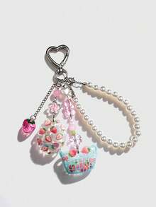 1pc Back To School Cute Bowknot & 5-Pointed Star Bead Decor Keychain Valentines - B - View 2