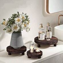 1pc/Set Round Wooden Tray, Multi-Purpose Wooden Candle Holder, Kitchen Fruit Tray, Bathroom Storage Tray, Christmas - 1pcs-brown - View 2