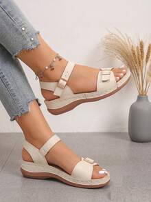 Plus Size 35-45 Beige Fashion Casual Wedge Sandals For Women, Ramadan Eid Al-Adha - Beige Color-changing Imitation Super - View 1