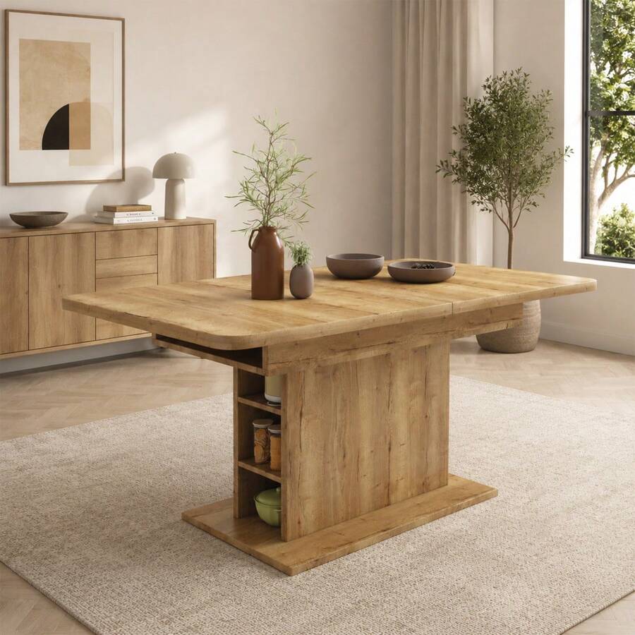 Extendable Dining Table / Modern, Minimalist Style Dining Table / With Storage Space / Dining Table/Café And Side Table / Multifunctional / Large Storage Space / Suitable For Dining Room And Living Room - 自然色 - 查看 1
