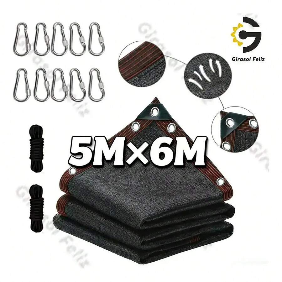 Malla Sombra Para Jardín Girasol Feliz 90% Negro de 5x6m Con Protección y Borde Reforzado - negro - Ver 1