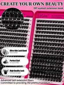 MEM 640/576/416 Stück D-Curl Kunstnerz Cluster Wimpern, 9-16mm gemischte Länge, dick, flauschig, leicht, wiederverwendbar, DIY Einzelwimpern für alle Make-up-Stile, optional Kleber, Entferner & Pinzette, kostengünstiges Anfänger-Wimpern-Set für alle Anlässe - Schwarz - Übersicht 7