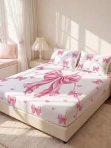 1pc Fitted Sheet, Dorm Bedding, Large Bow Mattress Protector, Bed Cover, Cozy Room Decor, Back To School, Lightweight Skin-Friendly Breathable, Ultra Soft Anti-Pilling, Suitable For Twin/Full/Queen/King Size Bed, All Season, Pillowcase Not Included, Machine Washable - Multicolor - View 7