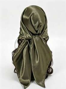 1pc Women's Solid Color Square Scarf, Suitable For All Occasions, Elegant Appearance - Army Green - View 1