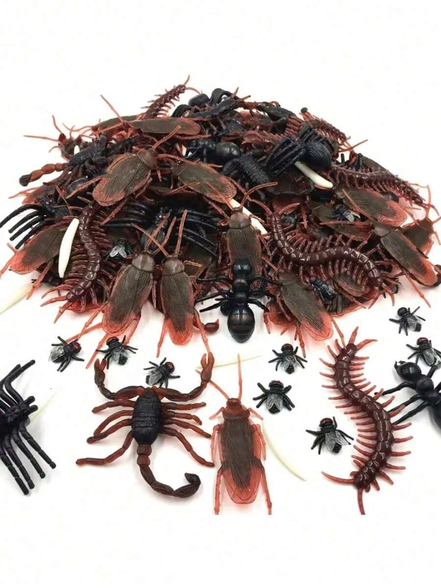 1 Pack Mixed Realistic Fake Insect Prank Toy Set, Plastic Cockroaches, Scorpions, Centipedes, Spiders, Flies And More Props, Suitable For Halloween Prank Party Decoration - Multicolor - View 1