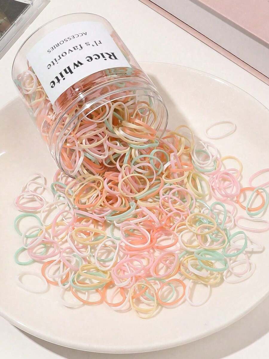 Approx. 500pcs Transparent Jar Packed Jelly Milkshake Color Small Elastic Rubber Bands, Disposable Strong Stretchable Hair Ties, Colorful High Elasticity Hair Bands, Non-Damaging Hair Ropes - Multicolor - View 1