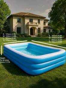 Family Inflatable Rectangular Swimming Pool, Durable PVC Material, Suitable For Outdoor Backyard Family Gatherings, Summer Parties And Garden Leisure - Multicolor - View 6