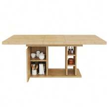 Extendable Dining Table 140/180 * 80 Cm, Suitable For 6-8 People, With Storage Space, Thickened Tabletop, Extendable Dining Table In Scandinavian Style, Oak Color - 駝色 - 查看 1