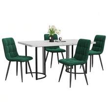 Dining Set (5-Piece), Dining Table With 4 Chairs, Modern Kitchen Table Set, 140*80cm Kitchen Table With Black Metal Legs, White MDF Tabletop, Dark Green Velvet Dining Chairs - White - View 1