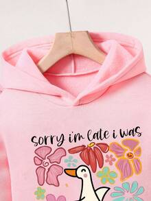 2pcs/Set Toddler Cartoon Print Hooded Sweatshirt And Sweatpants Set - Pink - View 3