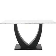 Dining Table Set (5 Pieces), Dining Table Set With 4 Chairs, Modern Kitchen Table Set, U-Shaped Design Kitchen Table, Black Legs, White Marble Tabletop, Grey Velvet Dining Chairs - Multicolor - View 7