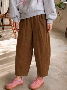 1pc Girls/Teens Casual Corduroy Versatile Pants - Brown - View 6