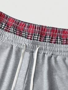 Men's 2 In 1 Plaid Waistband Sweatpants Y2K Dark Gothic Graphic Print Loose Wide Leg Drawstring Long Pants Suitable For Hip-Hop Streetwear - Grey - View 3