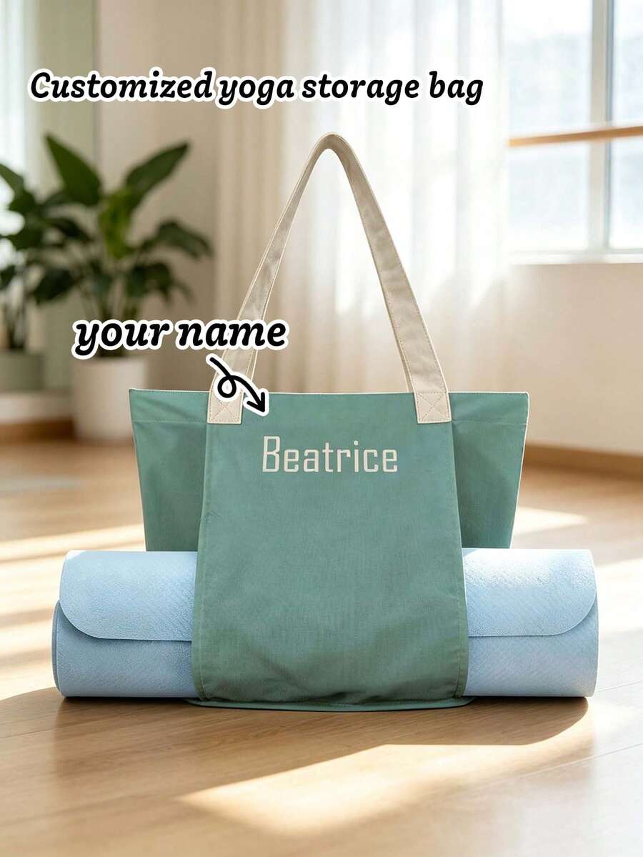 Customized Canvas Yoga Mat Tote Bag, Yoga Mat Storage Bag, Personalized Gym Backpack, Pilates Studio Bag - Blue - View 1