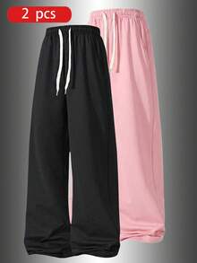 2pcs Women's Soft Comfortable Breathable Running Fitness Sports Casual Sweatpants, Spring/Summer Fall - Multicolor - View 2
