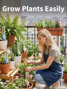 Automatic Watering Plant Spikes With Adjustable Drip Valve, Potted Plant Automatic Watering Device, Essential For Business Trips, Vacations And Travel, Gardening Flower Pot Supplies - Multicolor - View 9