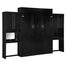 Queen Size Murphy Bed With Desk, Vanity And Cabinets, Espresso OLD SKU: N820S00057P - Espresso + Wood + Queen - View 6
