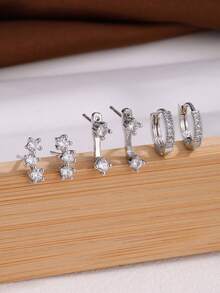6件組簡約銅製鋯石圓環耳環套組，適合女性、情侶、姐妹，適用假期與日常搭配 - 耳飾套裝 - 查看 10